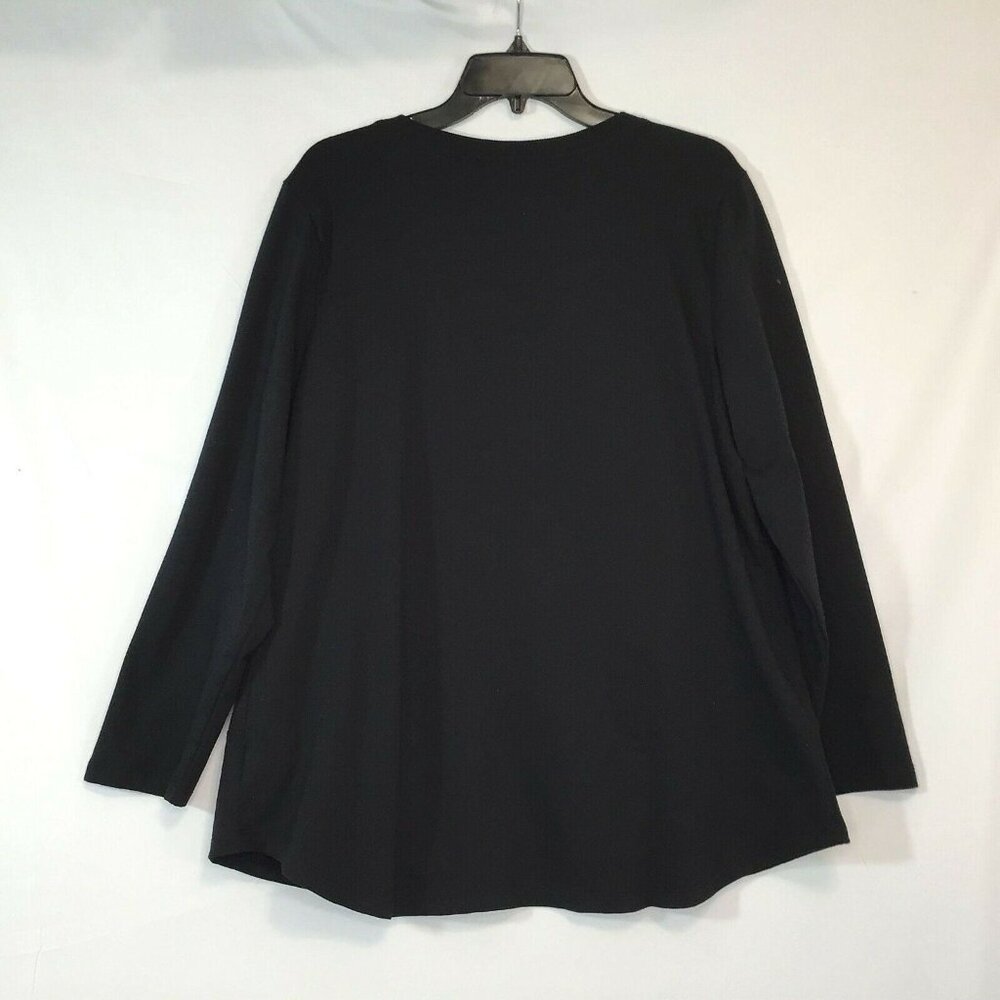 D & Co Active Womens Large Blouse Black Relaxed Fit Pockets Top Pullover Stretch - Picture 2 of 10